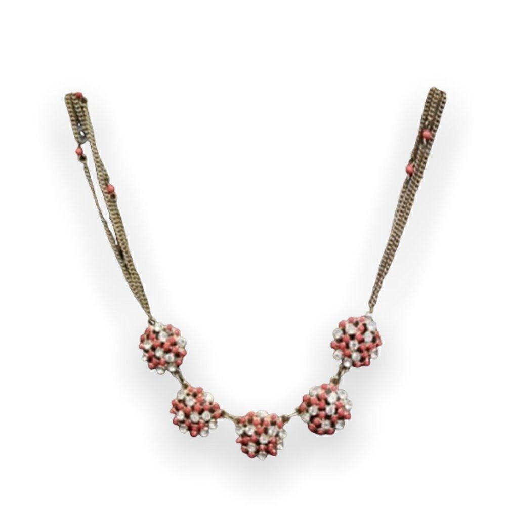 Orange and Rhinestone Gold Tone Necklace